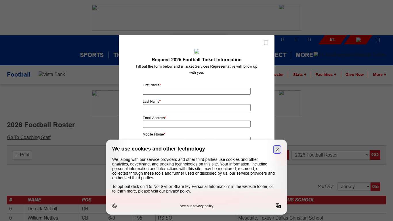 2026 Football Roster - SMU Athletics