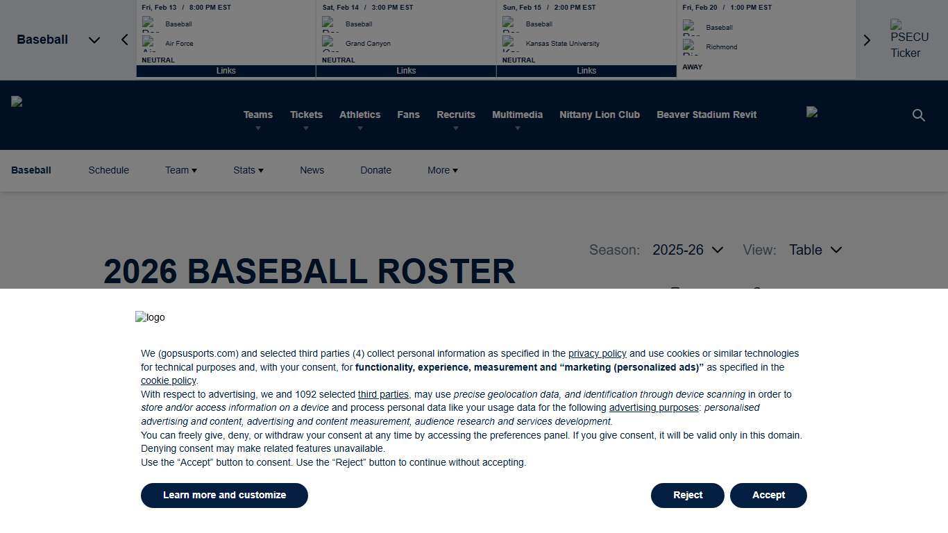 2026 Baseball Roster - Penn State - Official Athletics Website